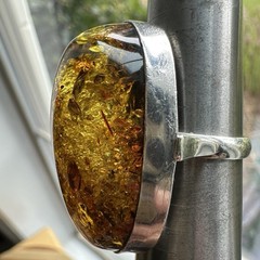 VTG Baltic Amber Statement Ring Size 8.5 Oval Large Chunky 925 Sterling 13.6g