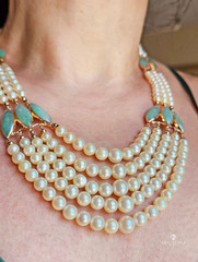 Vintage 5 Strand Pearl Jade 14K Gold Chocker Pearl Necklace by de Groot & Gudde
