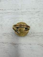 Vintage Artisan Lapis Lazuli Cabochon Brass Tone Adjustable Ring Sz 8.5