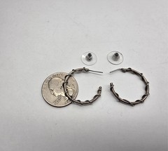 Silver Tone Metal Wire Wrapped Open Ended Hoop Pierced Earrings Vintage