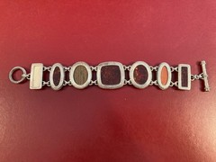 Vintage Amber, Ivory, Brown Cabochon Bracelet Sterling Silver
