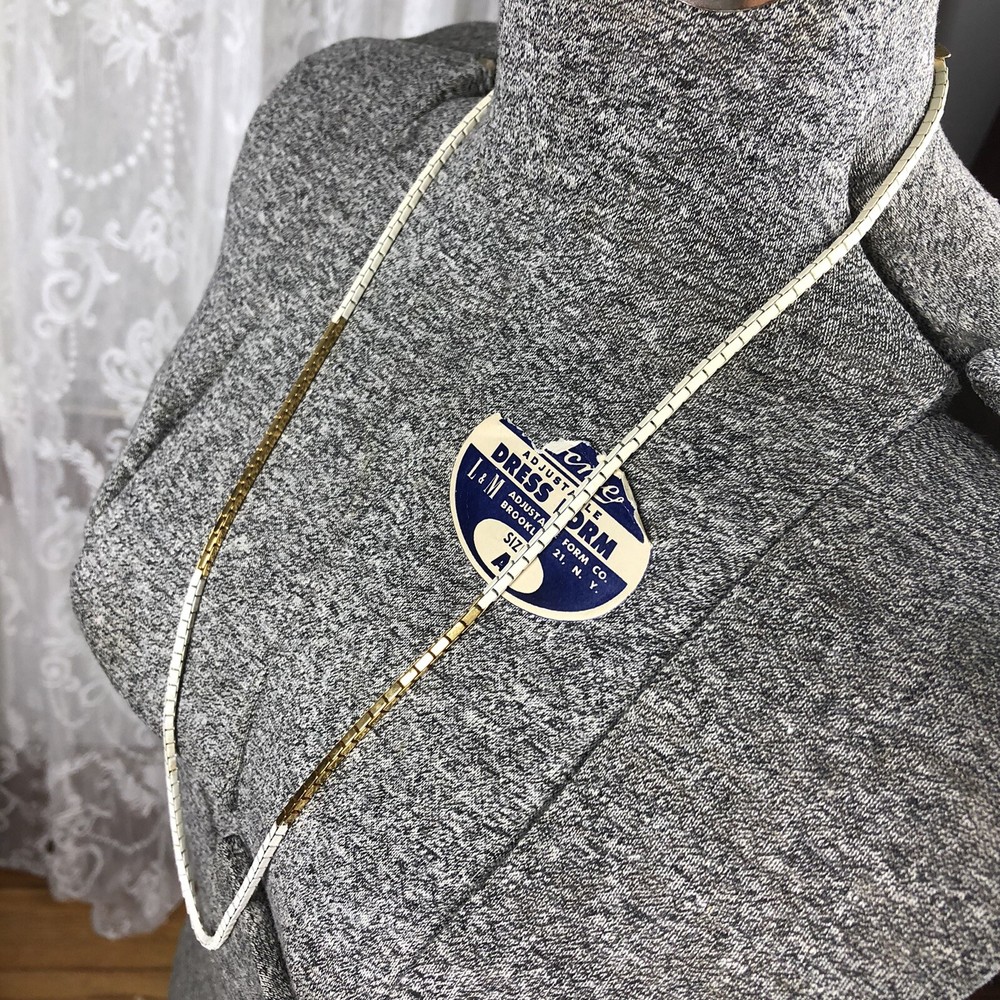 Monet Vintage Goldtone White Enamel Box Chain Necklace