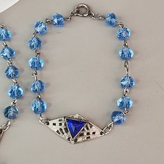 Vintage Art Deco Necklace Bracelet Set Blue Glass 16″