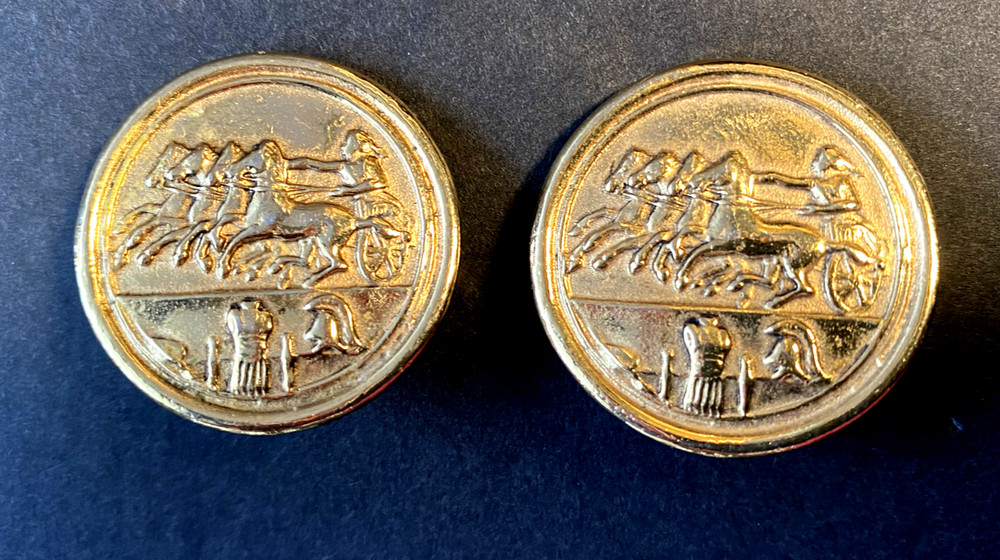 VTG 80s Statement Carol Lee Romanesque Coin clip on earrings Brushed Gold
