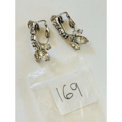 Glitzy Dainty Earrings VTG Clip Crystal Rhinestone Marquise Dangle Jeweled 60s