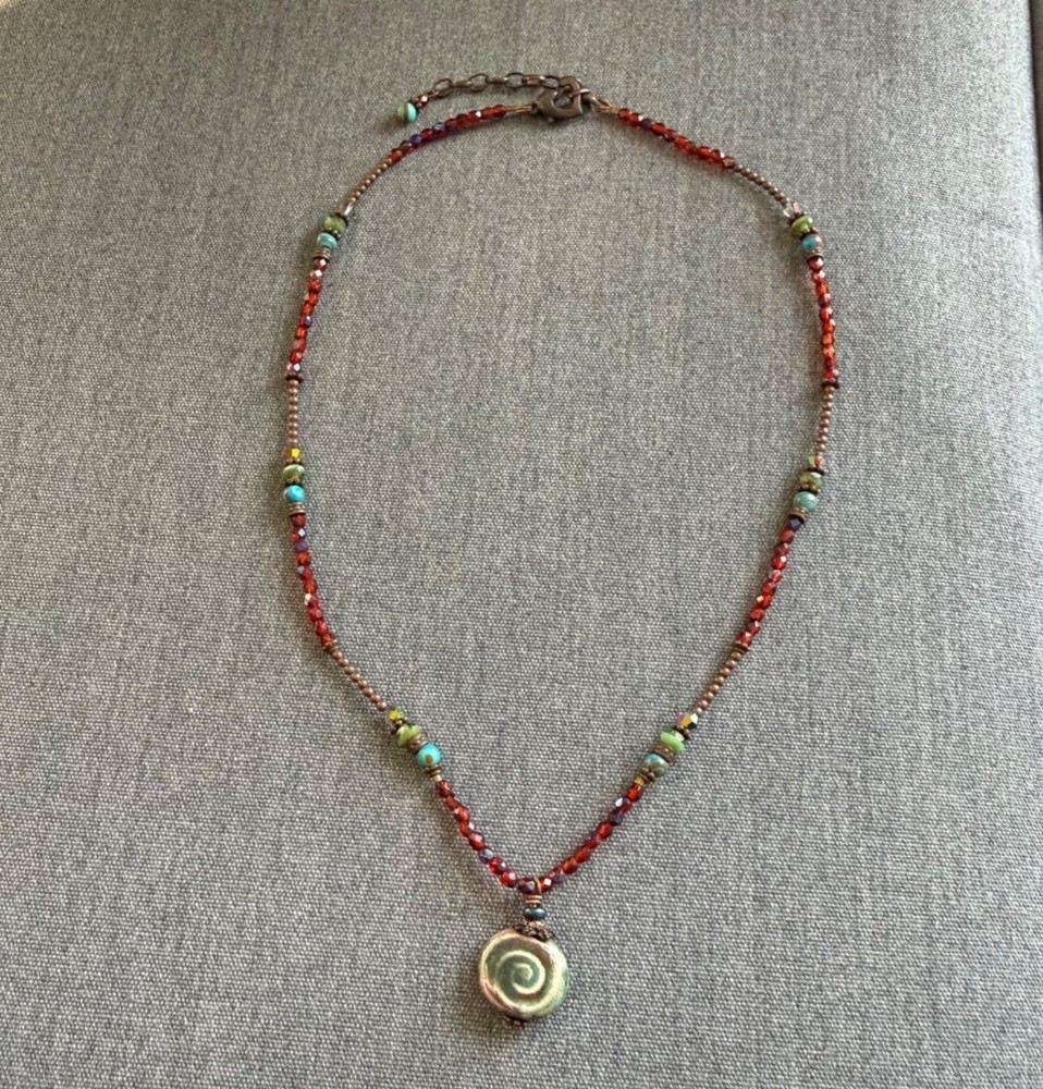 Vintage Necklace Swirl Colorful Beads Handmade Bohemian 17 + 2 inches