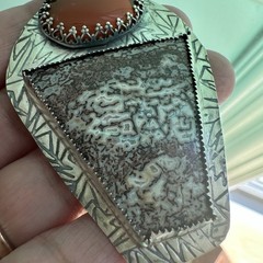 Paul Rossman Pendant 3 Inch Fire Opal Dinosaur Gembone 925 Sterling 23.8g USA