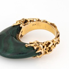70s Vintage Malachite Brutalist Ring High Dome Sz 6.5 14k Yellow Gold Jewelry