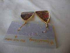 VINTAGE 1970 SAMUEL HUANG DESIGNER CLOISONNE RETRO ABSTRACT BLACK & RED EARRINGS
