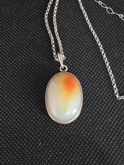 Vintage Natural Carnelian Agate Pendant Necklace 925 Sterling Silver 18 Rolo