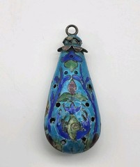 Beautiful Blue Enamel Cloissone pierced pendant Silver Chinese Export estate