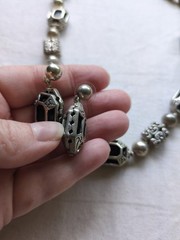 Vintage Onyx And Silver Tone Necklace And Earrings Set