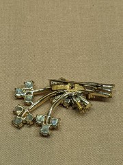 Vintage Coro Floral Spray Brooch Rhinestone Gold Tone 1940s 1950s Costume Pin