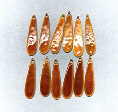 12x Vtg. Guilloche Enamel Sterling Silver-1″ Skinny Teardrop Charm-Brick Red