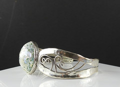 Vintage PAZ Israel 925 Sterling Silver Cuff Bracelet Roman Glass Scroll Jewelry