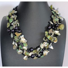 Vintage Green Shell Multi-Strand Statement Necklace – Midnight Tide