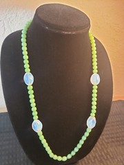 Vintage Opaline and Sage Green Glass Bead Necklace 29″