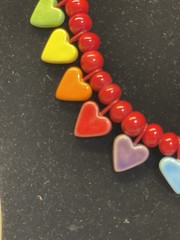 Vintage Flying Colors Ceramic Rainbow Heart Necklace 16” Pride Red Beads