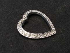 Antique Theda 925 Sterling Silver Rhinestone Open Heart Love Slide Pendant