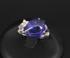 Estate 6.85ct Cabochon Cut Tanzanite & 0.24ct Diamond Platinum Ring Size 5.75