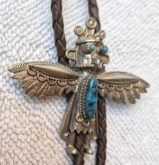 KACHINA THUNDERBIRD DANCER-WARRIOR Figural BOLO TIE NECKLACE Vintage
