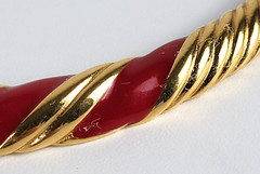 Vintage Monet Red Enamel Rope Twist Collar Necklace Gold Tone Runway 15 In