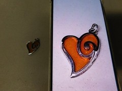 Jezlaine Sterling Silver Heart Swirl Orange Stain Glass Charm