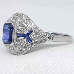 Art Deco Style 2.5Ct Sapphire Lab Created Diamond 14K White Gold FN Wedding Ring