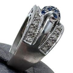 Vintage Silver Tone Blue Rhinestone Wide Spinner Band Ring Size 8