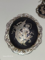 Vintage Sterling Silver Siam Niello Set Bracelet Pendant Brooch + Bonus 925
