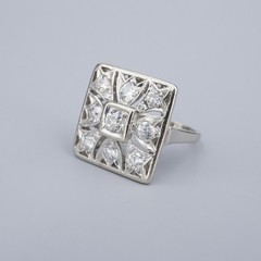 Vintage Natural Diamond Square Ring 14k White Gold Size 6.25 Statement RG4874