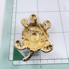Vintage NAPIER Signed Green Eyed Rhinestone Gold Tone Turtle Figural Brooch Pin