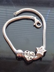 Sterling silver snake chain slide charm bracelet friend star ball bead. SZ 7.75″