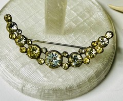 Vintage Antique Pot Metal Crecent Moon Brooch Old European Cut Rhinestones