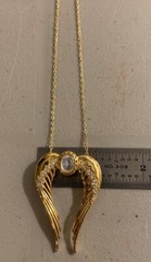 Vintage Sterling Silver Angel Wing Pendant Necklace 20” Gold Over 925