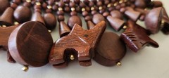 African Animal Bib Necklace Charm Carved Wood Elephant Wolves Brown Tribal Bead