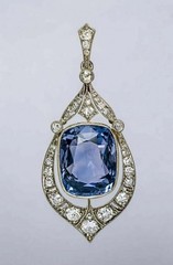 Art Deco 10.50Ct Sapphire Diamond Pendant Necklace 14K Gold 925 Silver