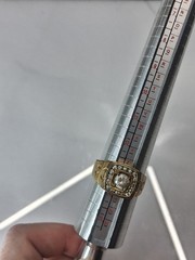 Vintage Thick Gold tone Solitaire Ring Large Diamond Size 13ish