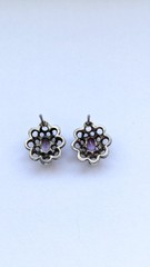 Vintage Sterling Silver Amethyst Open Work Flower Earrings