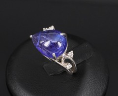 Estate 6.85ct Cabochon Cut Tanzanite & 0.24ct Diamond Platinum Ring Size 5.75
