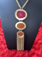 Vintage Chicos Triple Pendant Gold Tone Necklace Amyra Collection Nickel Free