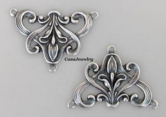 #1879 ANTIQUED STERLING SILVER PLATED FLORAL 3 RING “Y” CONNECTOR – 2 Pcs