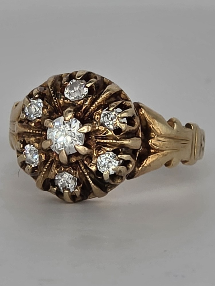 Victorian diamond Ring European cut 14k Yellow Gold Size 6.25