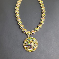 Watermelon Rivoli Necklace Vintage Signed Lisner 16″ READ Missing One Back Stone