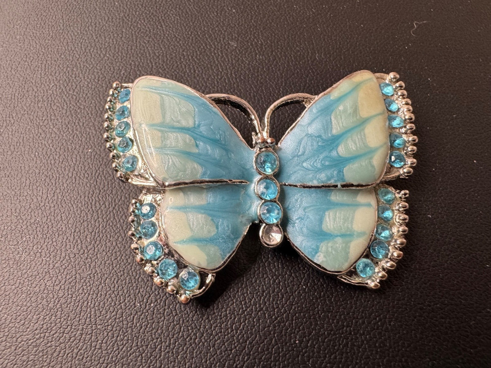 Sky Blue Enamel Crystal Butterfly Brooch