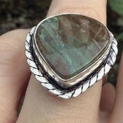 Green Brown Jasper Ring 6.5 Sterling Silver Twisted Rope Boho Southwestern