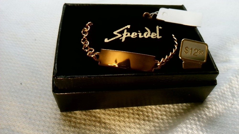 Vtg Speidel ID Identity Bracelet Engravable gold Chain link 6.25″ small classic