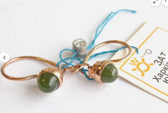 Vintage Earrings Nephrite Stones Gilt Sterling Silver 925 test Women Jewelry