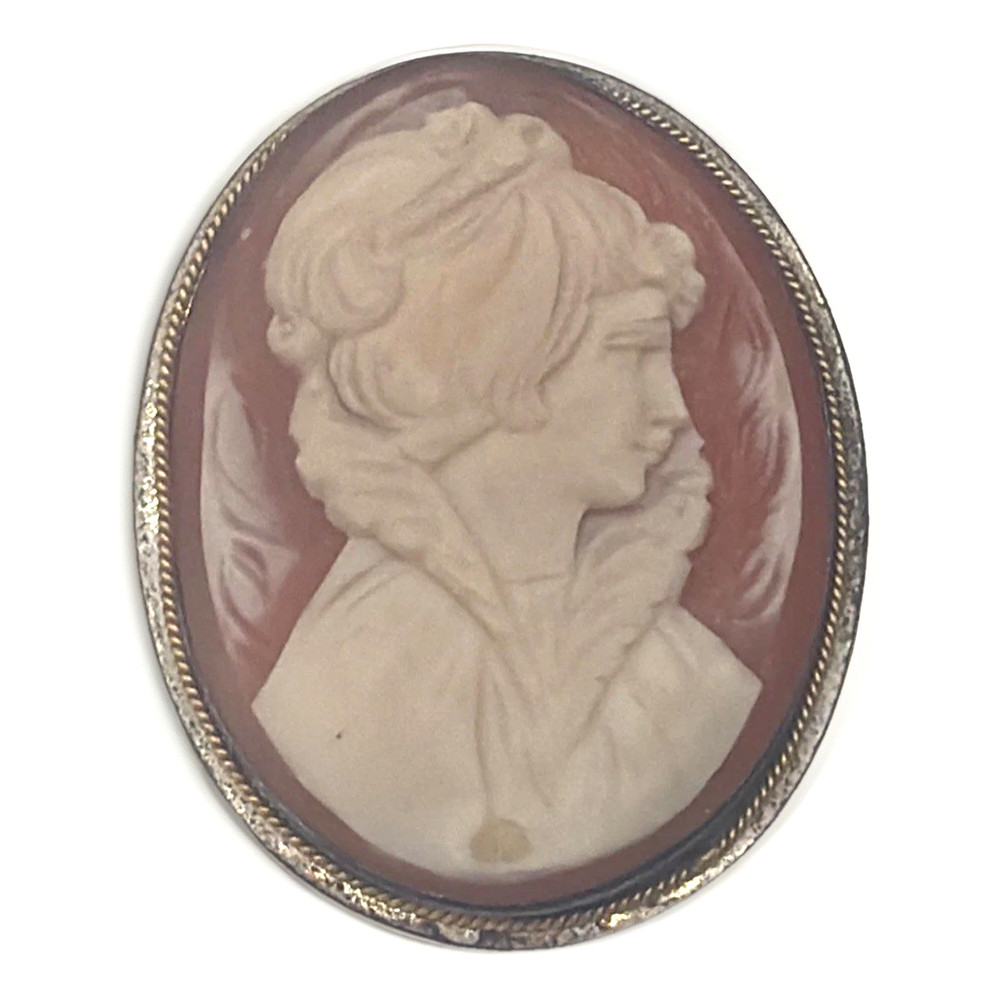Vintage 900 Silver Cameo Brooch – Hand‑Carved Shell Portrait, Antique