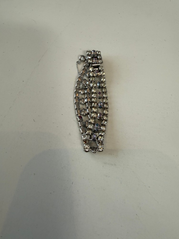 B David Womens Wide Panel Bracelet Silver Tone Aurora Borealis Rhinestone